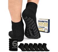 Pembrook 6 Pairs Diabetic Ankle Socks for Men & Women with Grips - 12 Colors, Non Slip, Lightweight, Breathable, Black, Large
