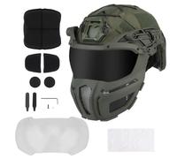 Peminkoo Fast SF Airsoft Tactical Helmet Set with Steel Mesh Mask and Visor and Helmet Cover Integrated Full Face Protection Airsoft Gear (Green)