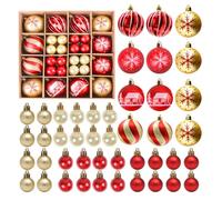 PEMOTech 44pcs Christmas Baubles, 3cm & 6cm Shatterproof Red and Gold Baubles with String for Christmas Tree Decorations Easily Creating a Strong Festical Atmosphere