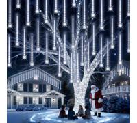 PEMOTech Christmas Lights Outdoor,12 Tubes 30cm 288 Led Meteor Shower Lights, Waterproof Christmas Decorations Icicle Lights for Xmas Tree Halloween Party, Ul Plug,Cool White