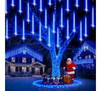 PEMOTech Christmas Lights Outdoor,16 Tubes 40cm 576 Led Meteor Shower Lights, Waterproof Christmas Decorations Icicle Lights for Xmas Tree Halloween Party, Outdoor ChristmasDecorations,Ul Plug,Blue