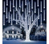 PEMOTech Christmas Lights Outdoor,24 Tubes 30cm 576 Led Meteor Shower Lights, Waterproof Christmas Decorations Icicle Lights for Xmas Tree Halloween Party, Ul Plug,Cool White