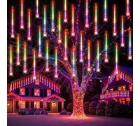 PEMOTech Christmas Lights Outdoor,24 Tubes 50cm 576 Led Meteor Shower Lights, Waterproof Christmas Decorations Icicle Lights for Xmas Tree Halloween Party,Multicolor,Ul Plug