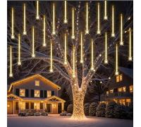 PEMOTech Christmas Lights Outdoor,[Timing Function] 24Tubes 30cm 576 LED Meteor Shower Lights, Waterproof Christmas Decorations Icicle Light for Christmas Trees Halloween Party,UL Plug,Warm White