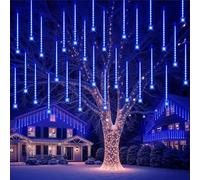 PEMOTech Christmas Lights Outdoor,[Timing Function] 24tubes 30cm 576 Led Meteor Shower Lights, Waterproof Christmas Decorations Icicle Light for Christmas Trees Halloween Party,Ul Plug,Blue