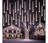 PEMOTech Christmas Lights Outdoor,[Timing Function] 24tubes 30cm 576 Led Meteor Shower Lights, Waterproof Christmas Decorations Icicle Lights for ChristmasTrees Halloween Party, Ul Plug,Cool White