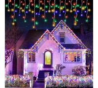 PEMOTech Icicle Outdoor Christmas Lights,IP65 Waterproof and Dustproof 8 Modes & Remote Timer,423 LED 10M/33ft Multicolor Fairy Lights,Christmas Lights for House Roof Porch Gutter Xmas Decorations