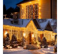 PEMOTech Icicle Outdoor Christmas Lights,IP65 Waterproof and DUSTPROOF 8 Modes & Remote Timer,632 LED 15M/49ft Warm White Fairy Lights,Christmas Lights for House Roof Porch Gutter Xmas Decorations