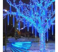 PEMOTech Meteor Shower Lights Outdoor, 16 Tubes 576 LED 15.7 inch Christmas Icicle Lights Outdoor Waterproof Falling Snow Lights for Party Wedding Tree Garden Christmas Decorations, Blue