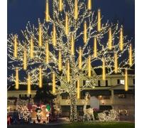 PEMOTech Meteor Shower Lights Outdoor (27.7ft), 8 Tubes 12" 288 LED Icicle Lights for Christmas & Festival Decoration, Warm White