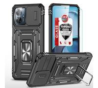 Pemuyak for Motorola G14 Phone Case, with Glass Screen Protector Slide Camera Cover, 360 Ring Kickstand Holder Shockproof Military Drop Protection Cover For Moto g14,Black