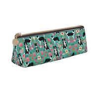 Pen Case Border Collie Flower Leather Pencil Case Portable Durable Students Stationery Cases, for Boys, Teen, School