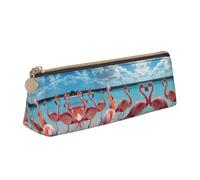 Pen Case Flock of Red Flamingos On The Beach Triangle Pencil Case Portable with Zipper Students Stationery Cases, for Girls, School, Boys