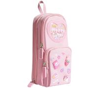 Pen Case, Roomy Upright Pencil Holder With Joyful Pattern, Canvas School Stationary Caddy With Kawaii Decorations, Dual Zip Storage Bag, Consists Of Five Colored Gel Writing Tools