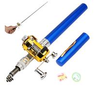Pen Fishing Rod, 8.3 inch Mini Fishing Rod, 5-sections Telescopic Pocket Pole with Spinning Reel, Portable for Travel Saltwater Freshwater Blue..
