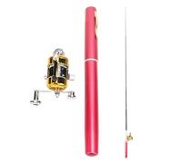 Pen Fishing Rod High Strength Lightweight Pocket Fishing Rod with Reel Gift Telescopic Spinning Reel Combo Kit 21cm (Red)
