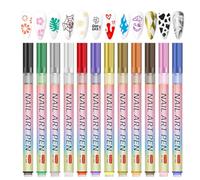 Pen for Nail Design Pens - 12 Colors Nail Pens, Quick Drying and Waterproof, Fine Points Points Drawing Tools for Coating Manicure Design