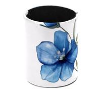 Pen Holder Cup Container PU Leather Desk Organizer Stand Decor Brush Holder Pencil Cup Decoration Office Home School, Watercolor Blue Flowers