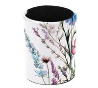 Pen Holder Cup for Desk, Pencil Cup Holder, Leather Pen Cup for Desk Office Pen Organizer, Wild Flowers Watercolor Bouquet