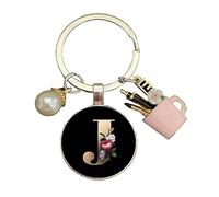 Pen Holder pearl Letter Keychain for Women Purse Handbags Keychain Resin A-Z 26 Initials Pendant Keyring J
