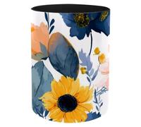 Pen Holder Pencil Cup, Watercolor Sunflowers Flowers Pattern Round Desktop Organizer, Large Capacity Brush Holder Makeup Organizer for Women Girls