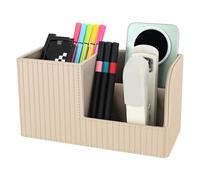 Pen Holder PU Leather Desk Organiser Multi-functional Stationery Storage Box with Compartments, Pencil Pot for Office, Home, School Desktop Caddy for Remote Control, Calculator, Business Cards(White)