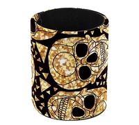 Pen Holder Round Pencil Holder for Desk, Gold Skulls Glitter Triangles Day of the Dead Pattern Pen Pot Pen Cup Makeup Brushes Holder Stand Display Desk Stationery Organiser for Home Office School