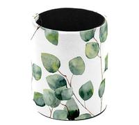 Pen Holder Round Pencil Holder for Desk, Green Floral Eucalyptus Leaves Branches Watercolor Pattern Pen Pot Pen Cup Makeup Brushes Holder Stand Display Desk Stationery Organiser for Home Office School
