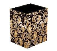 Pen Holder Square Pencil Holder for Desk, Gold Skulls Glitter Triangles Day of the Dead Pattern Pen Pot Pen Cup Makeup Brushes Holder Stand Display Desk Stationery Organiser for Home Office School