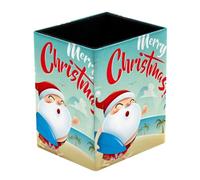 Pen Holder Square Pencil Holder for Desk, Merry Christmas Santa Claus on the Beach Holiday Pen Pot Pen Cup Makeup Brushes Holder Stand Display Desk Stationery Organiser for Home Office School