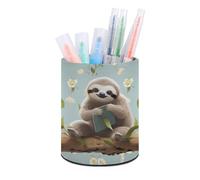 Pen Holder Stand for Desk Pencil Holder Desk Organizer Cute Sloths Leather Pencil Cup Stationery Organizer Art Supply Storage Box Caddy for Office Home