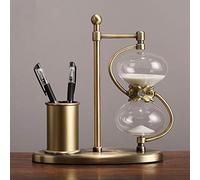 Pen Holder Vintage Metal Hourglass 360° Rotating Large Antique Sand Clock Brass-tone Metal Glass Timer 15 Minutes / 30 Minutes / 60 Minutes，education Creative Toy Office Home Decor Gifts