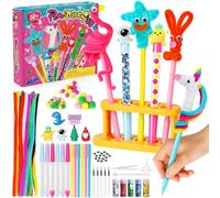 Pen Making Kit for Kids - 2 Creative Play, Pen Creator Studio - Make 12 Personalized Glitter & Pipe Cleaner Pens, Arts and Crafts Set for Girls Boys Age 5-12, Birthday Christmas Creative Gift