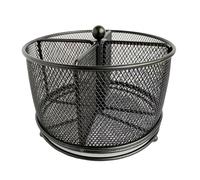 Pen Organizer, 360-Degree Rotating Desktop Organizer with 4 Compartments, 6.7x5" Black Iron Marker for Desk, Art Supply, Brush, Pencil