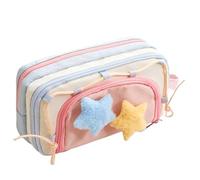 Pen Organizer Case - Zippered Pencil Storage For Students With 8 Compartments | Soft Fabric With Mesh Pocket Design, Multi Layer Stationery Holder For Office School Supplies Travel, Pink, se