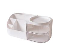 Pen Organizer with 2 Drawers,18x9x9cm Cute Pencil Cup Pot Multi Functional Desk Organizer Pencil Holder Storage Box for Office Supplies and Makeup Accessories White Plastic