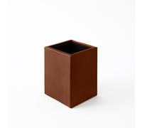 Pen Pot Organiser Storage Leather Orange Brown - Pencil Holder Square Design