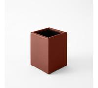 Pen Pot Organiser Storage Real Leather Orange Brown Pencil Holder Square Design