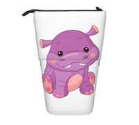 Pen Pouch Bag Cartoon Purple Hippo Print Pencil Pouch Lightweight Supplies Box Durable Stationery Bag for Student, Girls, Boys