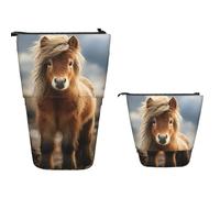 Pen Pouch Bag Pony Standing Near The Fence Supplies Box Unique Design Standing Pencil Case Leather Pencil Pouch for Gifts, Boys, School