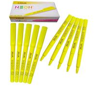 Pen-S Fluorescent Highlighter Pens, YELLOW, Chisel Tip, 1-4mm Lines, Pack of 10, Multipack, Quick Dry, School Office Home Highlighters, iVAIDEX Black Ball Pen