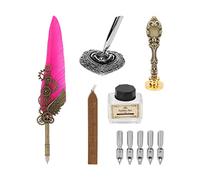 Pen Set, Calligraphy Pen with Stainless Steel Nibs, Clear Engraving Quill Pen for Gothic and Italian Calligraphy Practice, Includes 5 Nibs, Ink Bottle, Stamp and Pen Holder (SP285709 golden rose red