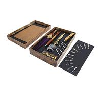 Pen Set Calligraphy Writing Kit, Vintage Quill Dip Pen with Rose Pattern Metal Holder, Wooden Straight Dip Pen with Replaceable Nibs, Elegant Craft Collection for Artists a (SP248014R Purple)