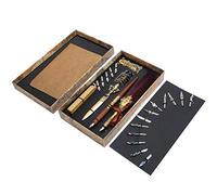 Pen Set Calligraphy Writing Kit, Vintage Quill Dip Pen with Rose Pattern Metal Holder, Wooden Straight Dip Pen with Replaceable Nibs, Elegant Craft Collection for Artists a (SP248006R Wine red)