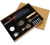 Pen Set, European Style British Retro Quill Dip Pen with Stainless Steel Nib, Gold Sprinkled Writing Tool for Calligraphy, Gift and Desktop Decoration (SP094933 Sprinkled Gold and Navy Blue) Durable a