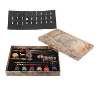 Pen Set, European Style British Retro Quill Pen, Glass Dip Pen with Ink and Wax Seal Stamp, Calligraphy Writing Set for Gift, Includes 18 Nibs, 6 Inks, Letter Opener and Di (SP271931R sprinkled