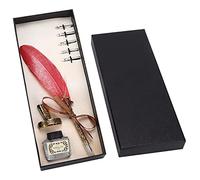 Pen Set, Stainless Steel Quill Dip Pen Writing Suit with Retro Carved Design, Complete Calligraphy Kit for Gothic Italian Script, Gift and Desktop Decoration (Red)