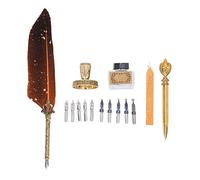 Pen Set with 10 Interchangeable Nibs, Quill Calligraphy Pen with Fire Lacquer Wax Letter Opener and Ink Bottle, Retro Writing Kit for Journaling and Art (Orange)