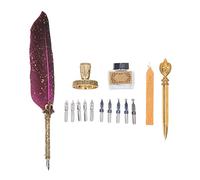 Pen Set with 10 Interchangeable Nibs, Quill Calligraphy Pen with Fire Lacquer Wax Letter Opener and Ink Bottle, Retro Writing Kit for Journaling and Art (Rose Red)