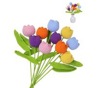 Penandatan Handmade Crochet Flowers,10PCS Crochet Tulip with 10PCS Single Packaging Bag and 2PCS Bouquet Sleeves,Gifts for Mothers Day/Birthday/Anniversary/Valentine's Day/Christmas(Colorful)
